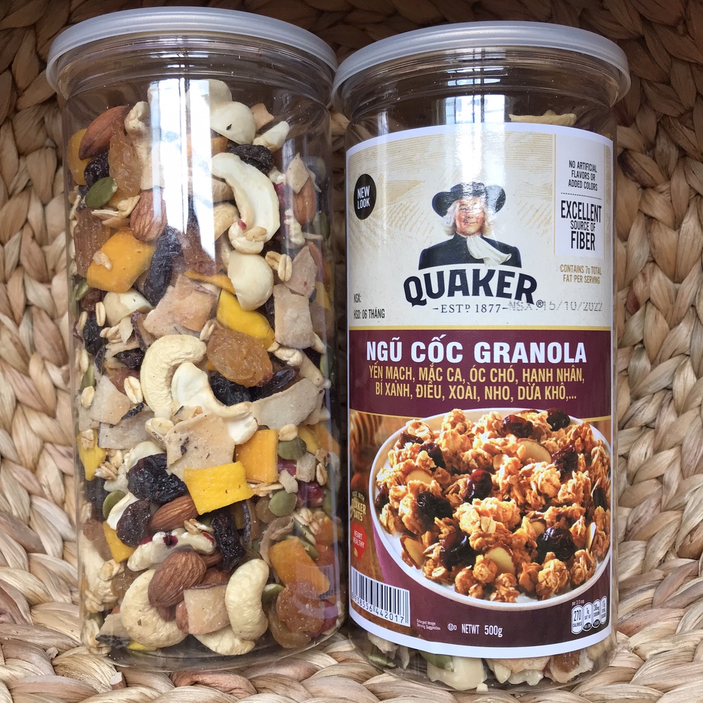 Granola siêu hạt quả macca óc chó điều hạnh nhân ăn kiêng ngũ cốc giảm cân thơm ngon giòn rụm hộp 500gram