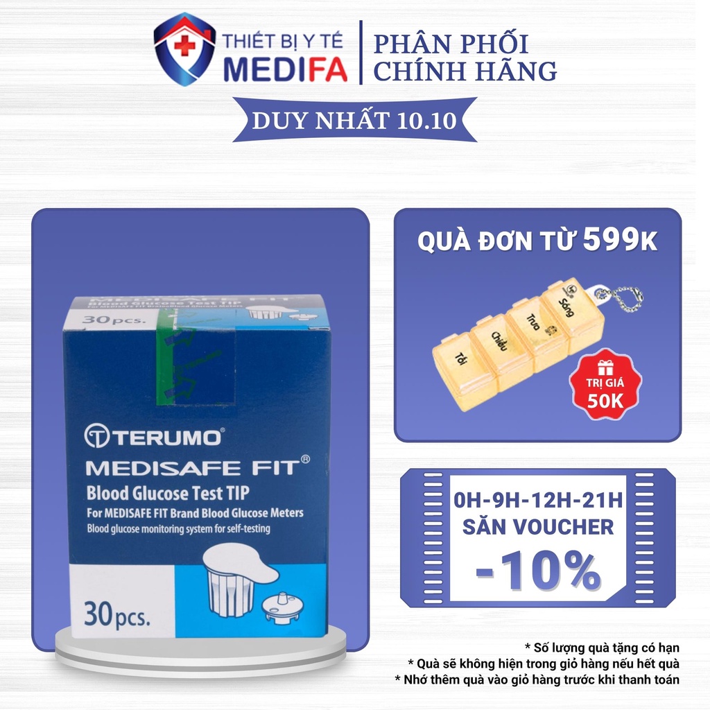Hộp 30 que thử đường huyết tiểu đường Nhật Bản Terumo Medisafe Fit, niêm phong riêng từng que