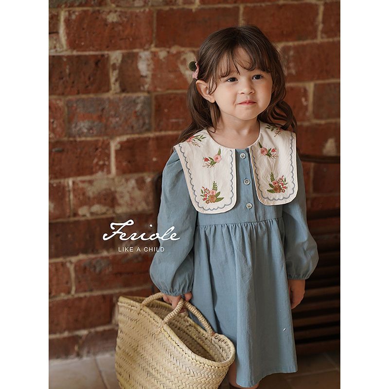 Đầm Công Chúa Cổ Bẻ Thêu Họa Tiết Phong Cách Mori Hàn Quốc Thời Trang Mùa Thu Mới Cho Bé Gái