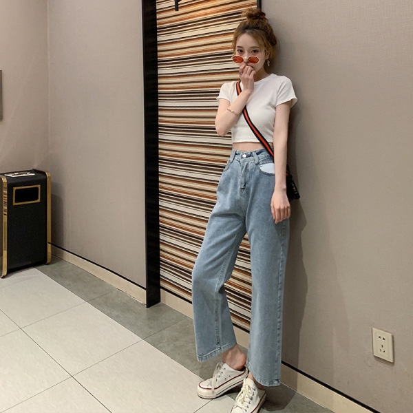 Jeans women's spring new Korean version of high waist straight pants loose Joker pants Torre pants