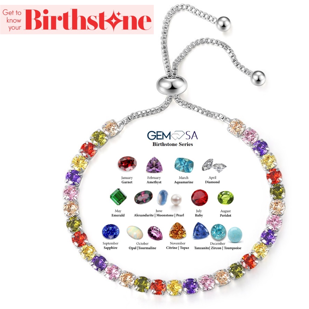 Vòng đeo tay ZHOUYANG đính đá tháng sinh zircon màu sắc cầu vồng thời trang dành cho nữ