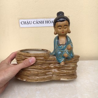Chậu tượng phật bonsai sen đá mini gốm Bát Tràng 1 size SP501