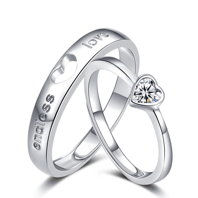 Trendy Luxury Heart Engagement Wedding Ring /Couple Heartbeat Forever Endless Love Letter Hollow Finger Rings Anniversary Valentine's Day Gift