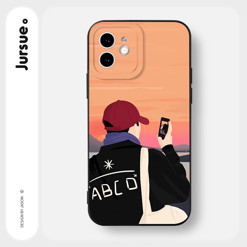 Ốp lưng JURSUE dẻo hình cặp đôi độc lạ nam nữ đen Cho iPhone 14 13 12 11 Pro Max SE 2020 X XR XS 8 7 ip 6S 6 Plus Y2491