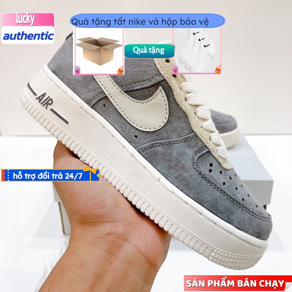 SaleGiày AF1 Trắng Xám Lông Chuột, Giày Air Force 1 Xám Trắng Da Lộn, Full phụ kiện hàng cao cấp