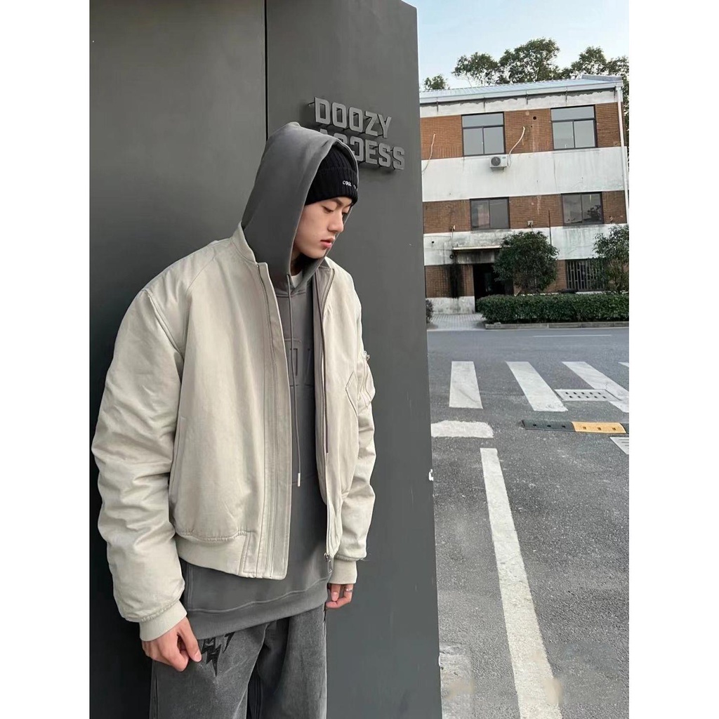 Áo Khoác Bomber Màu Sắc Đơn Giản Phong Cách Đường Phố Nhật Bản Cho Nam Nữ