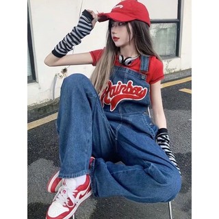 Quần Yếm Jeans Ống Rộng Phong Cách Hàn Quốc