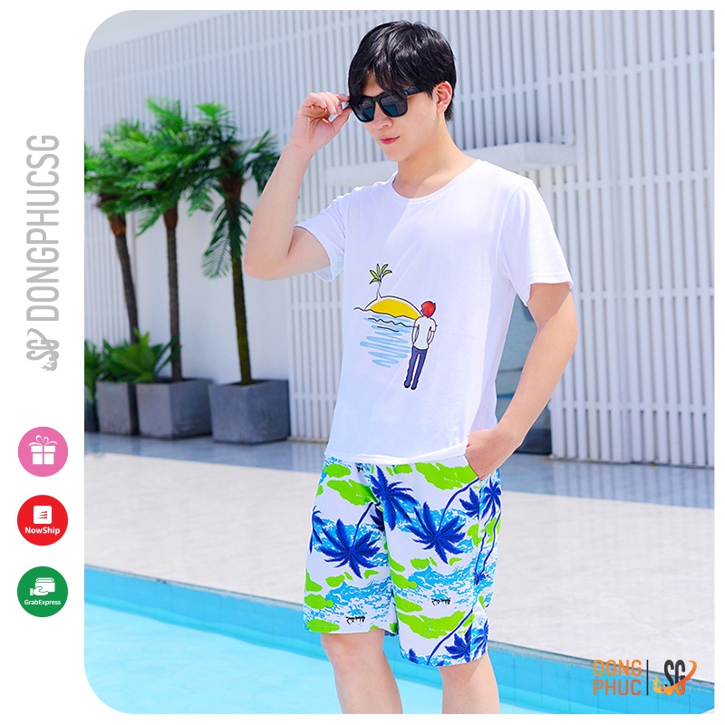 Đồ đi biển nam nữ cặp đôi - Set đi biển gồm áo và quần hoạ tiết nổi bật - Chất thun dày dặn DDB02-2 | DONGPHUCSG
