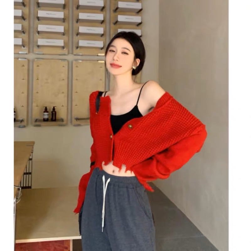 Áo len croptop đỏ hot trend giáng sinh, tết 2022