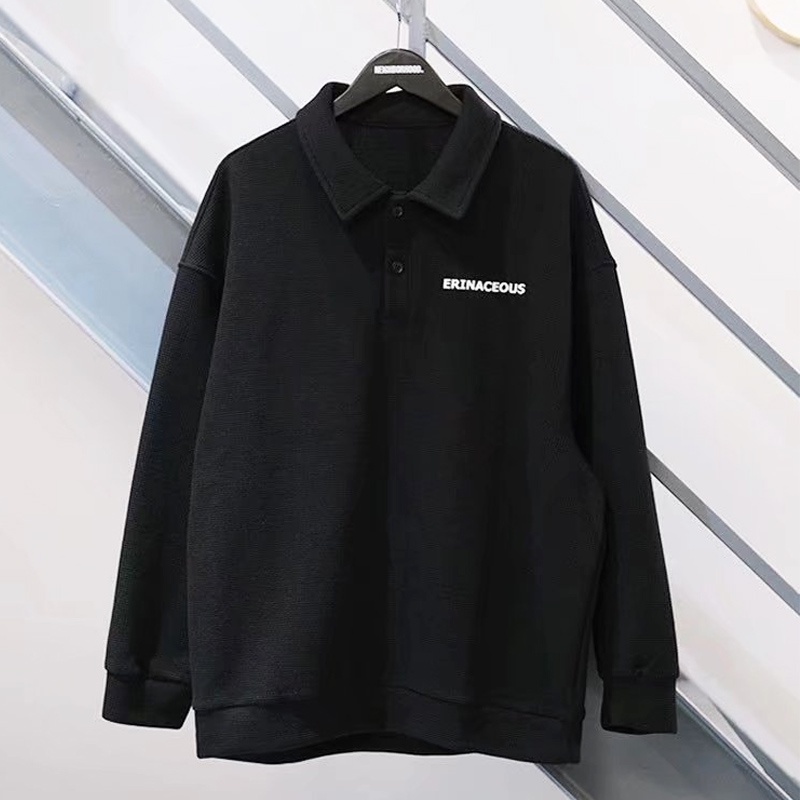 COD OOTD Áo thun polo Hatton Gutto dài tay dáng rộng phong cách Hàn Quốc đơn giản cho nam