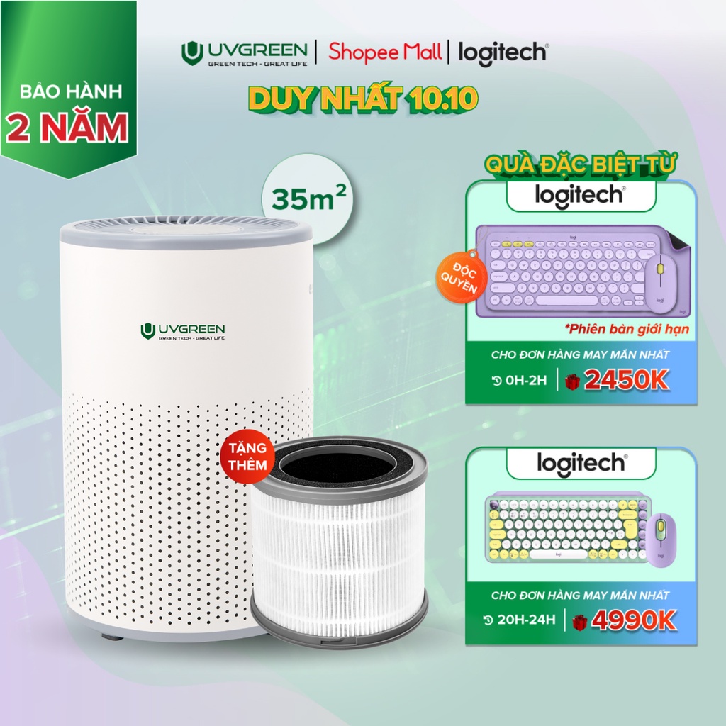 Máy Lọc Không Khí Diệt Khuẩn UVC LED UVGREEN KA350 35m2 - Công Nghệ Từ Mỹ, Lõi Lọc HEPA H13 Lọc Sạch 99,97% Bụi Mịn