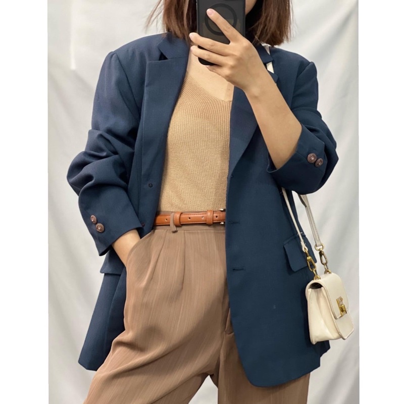 Áo blazer 2hand màu xanh 2 lớp made in Korea