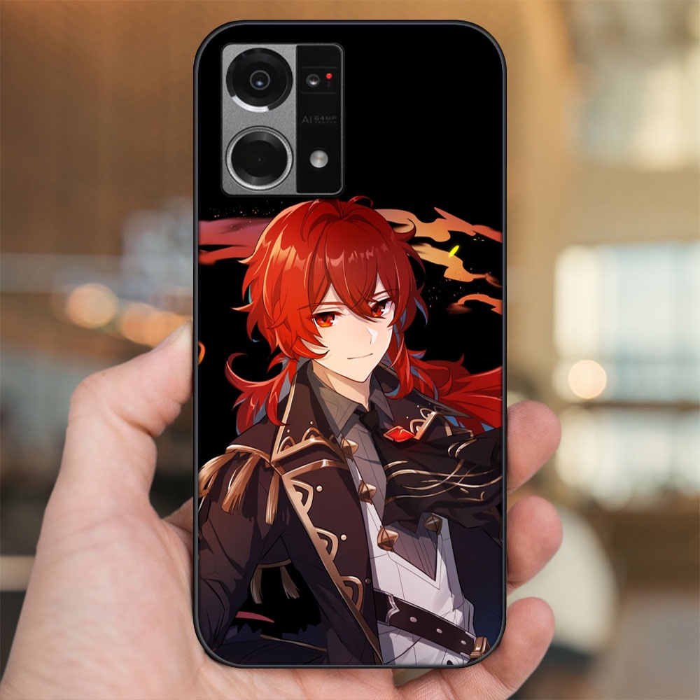 Ốp lưng Oppo Reno 7 4G viền đen in hình Diluc Genshin Impact