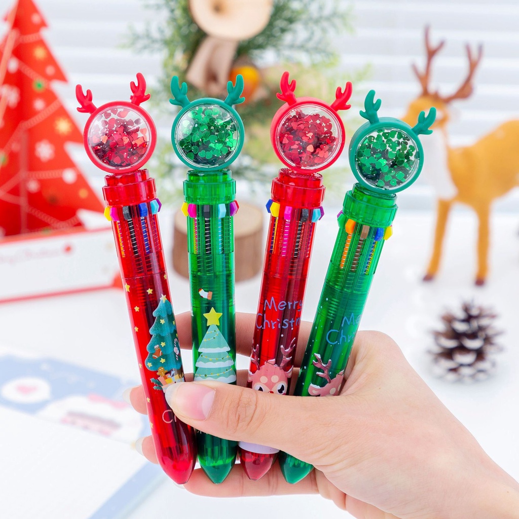 Bút Bi Nhiều Màu 10 Trong 1 Ngòi 0.7mm Phong Cách Giáng Sinh