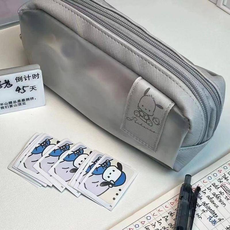 Ins Túi Đựng Bút Chì Hai Dây Kéo Sức Chứa Lớn Màu Trơn Hình Chú Chó Pacha Đơn Giản Dễ Thương Đa Năng Dành Cho Học Sinh Ốp