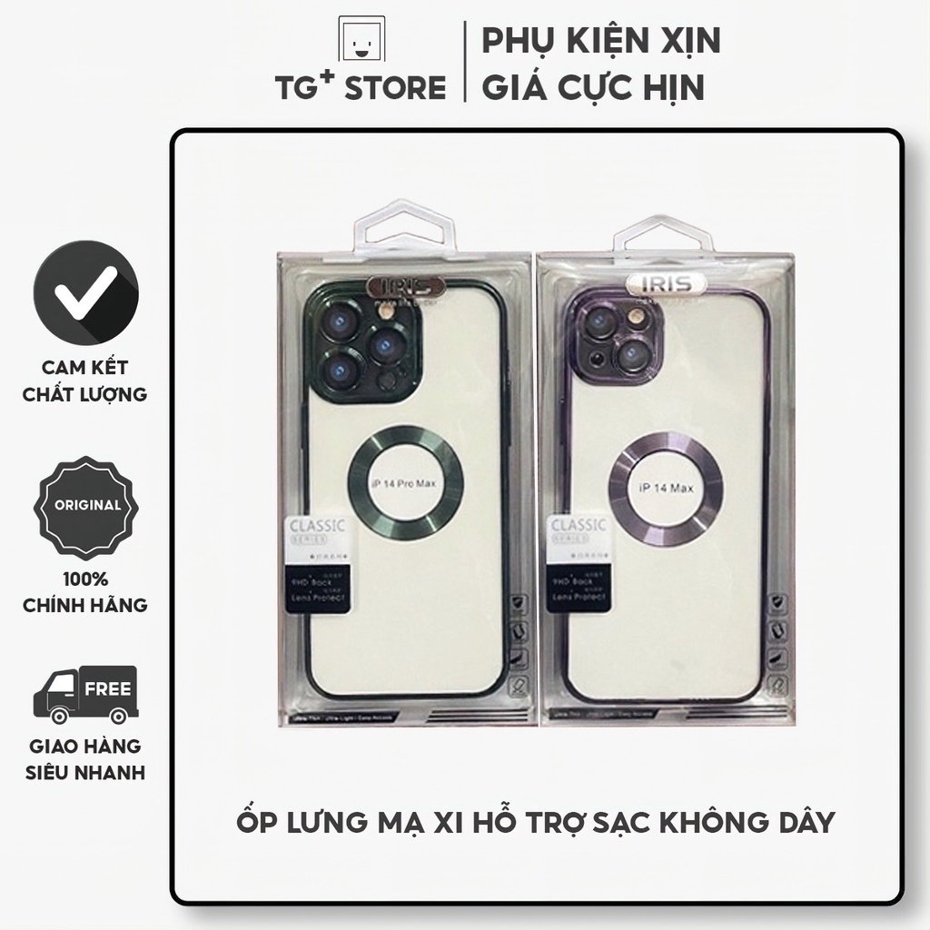 Ốp lưng hở táo hỗ trợ sạc không dây, viền mạ xi, hở táo, tản nhiệt, bảo vệ camera, fullbox cho ip