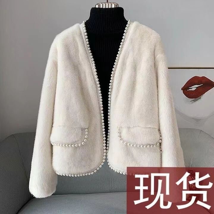 [Giao Ngay] Áo Khoác Lông Dày Cao Cấp Ấm Áp Phối Ngọc Trai Thời Trang Thu Đông Mới Dễ Phối Đồ