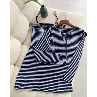 (XẢ KHO LẺ SIZE) Đầm Dây Sọc Mix Áo Khoác Đi Chơi Dạo Phố Trẻ Trung Xinh Xắn Mụp Store