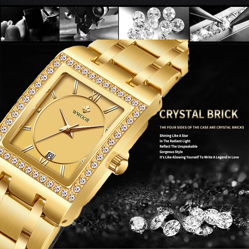 Đồng hồ WWOOR Relogio Feminino-8858L kiểu máy thạch anh đính kim cương sang trọng cho nữ
