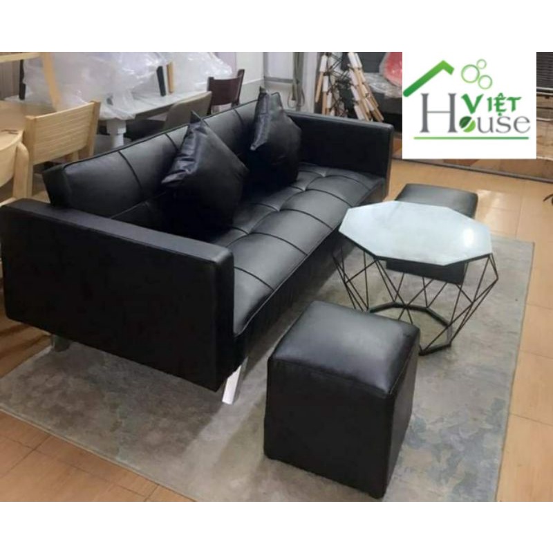 Bộ Sofa bed có tay da đen giá rẻ (Freeship nt HCM, DA, BH)