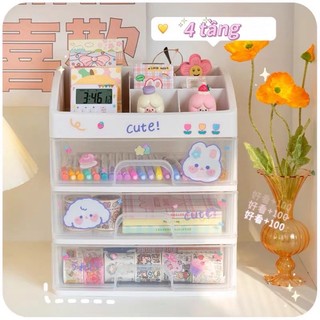 Kệ đựng mỹ phẩm 4 tầng 3 ngăn kéo 🔥FREESHIP🔥 khay đựng sticker dụng cụ học tập