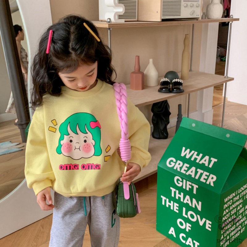 Áo Sweater Tay Dài In Họa Tiết Hoạt Hình Dễ Thương Phong Cách Hàn Quốc Thời Trang Thu Đông Cho Bé