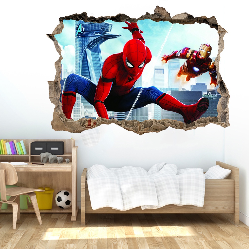 Tranh Dán Tường Người Nhện - Decal 3D Trang Trí Tường Spider Man Siêu Anh Hùng Marvel