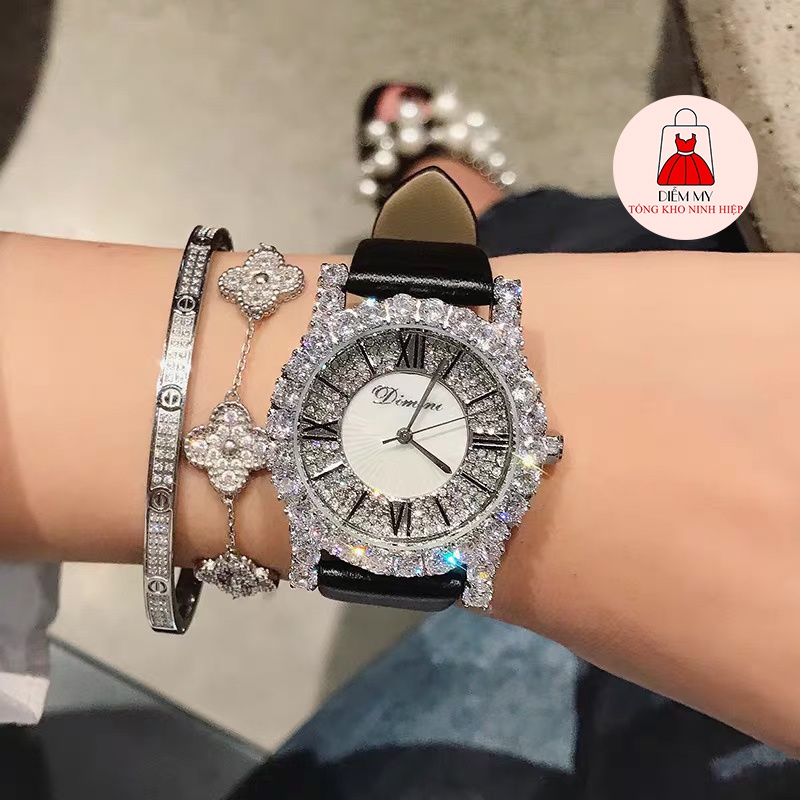 Đồng Hồ Nữ CHOPARD Đính Đá Cao Cấp, Dây Da Sang Trọng Bền Đẹp, Chống Xước Chống Nước - Diễm My Shop