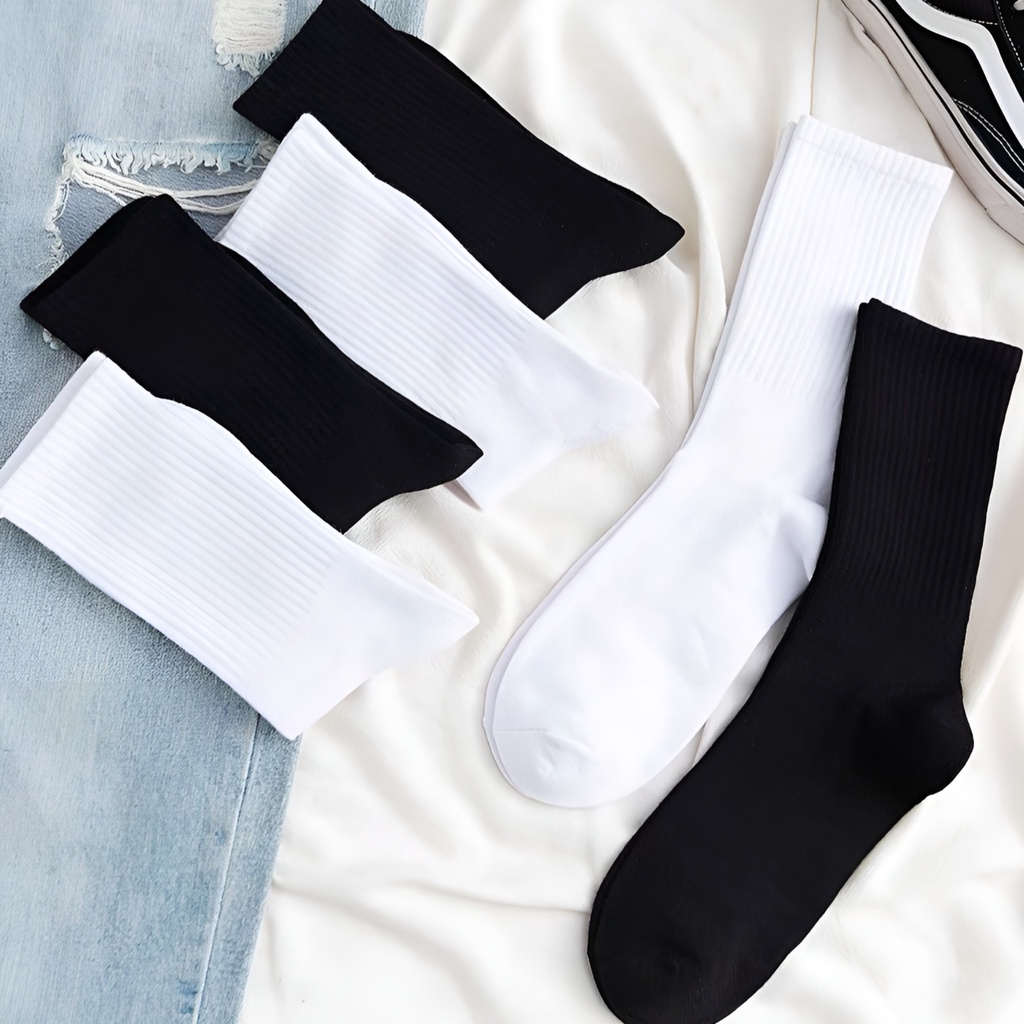 Tất cao cổ unisex 2 màu trắng đen, tất cổ cao chất dày dặn co dãn freesize màu mã Jinx T21