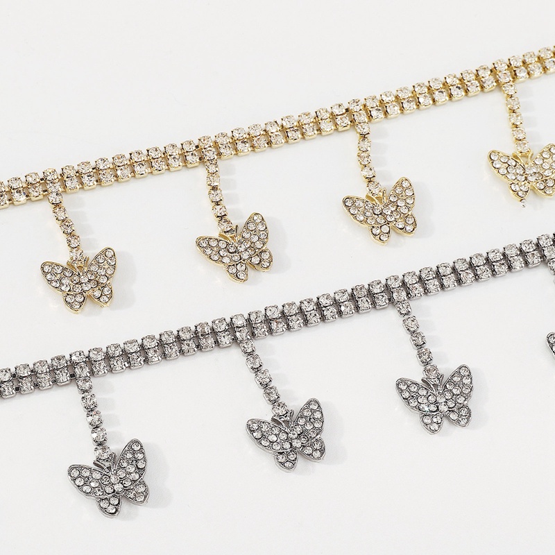 Vòng Cổ Choker Màu Vàng Mặt Hình Bướm Rỗng Đính Đá Pha Lê Sang Trọng Phong Cách Punk Cho Nữ