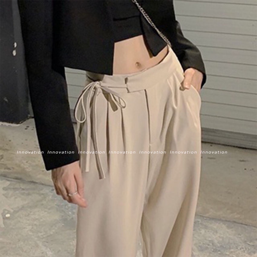 Quần ống rộng culottes dây buộc eo dài 98cm vải cát hàn ống suông chùm gót TA-001