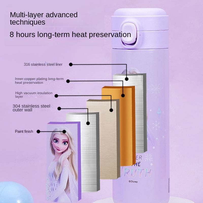 Bình Nước Giữ Nhiệt Bằng Thép Không Gỉ 316 Họa Tiết Hoạt Hình Disney