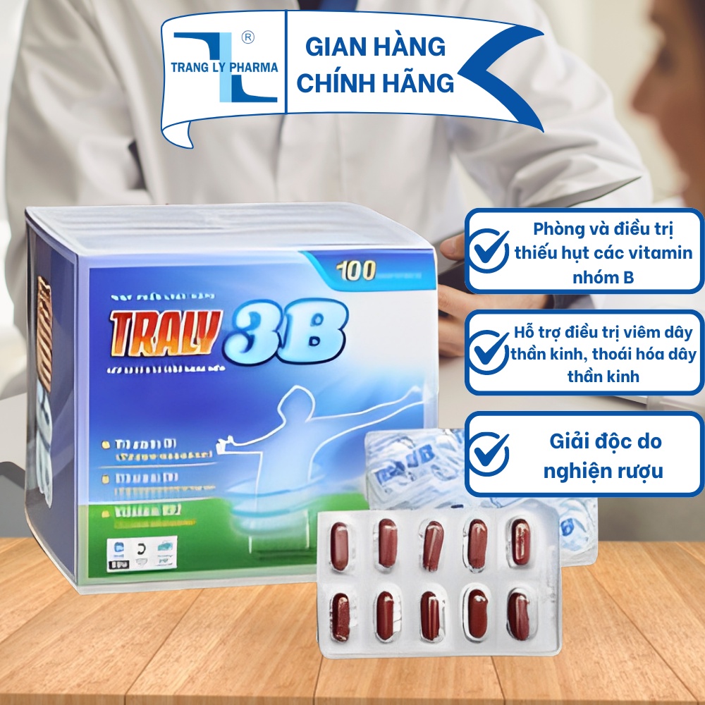 Viên uống Traly 3B phòng và điều trị thiếu hụt các vitamin nhóm B (vitamin B1, vitamin B6, vitamin B12) Trang Ly Pharma