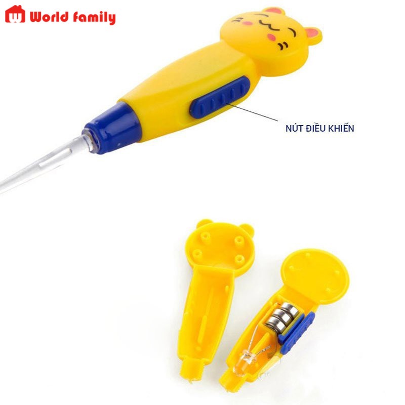 Cây lấy ráy tai cho bé an toàn, đồ lấy ráy tai nhựa trong suốt có đèn sáng hình hoạt hình dễ thương