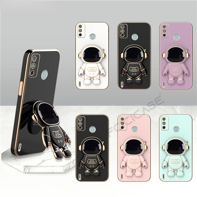 Ốp Điện Thoại TPU Silicon Mạ Điện Hình Phi Hành Gia 3D Màu Kẹo Cho Tecno Spark 6 Go 7 Pro 5 Air 18P Pova 3