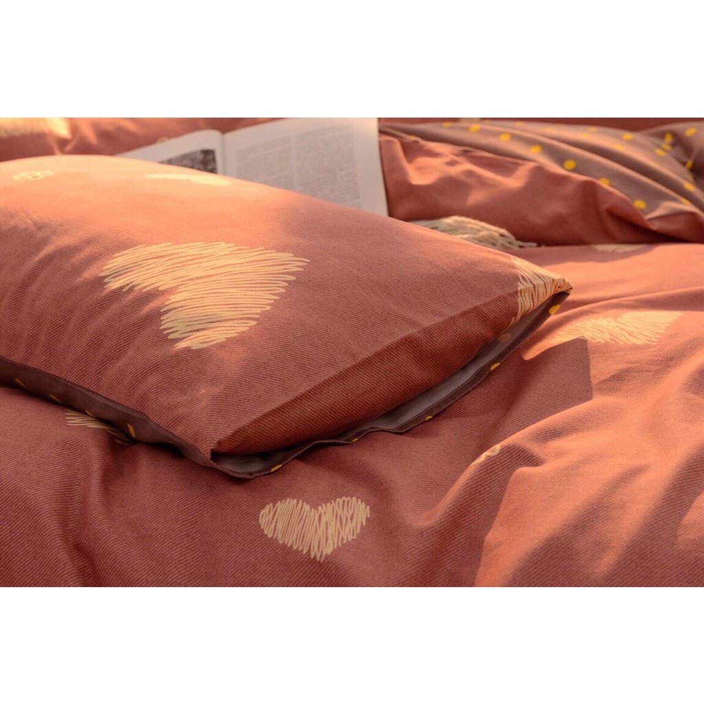 Bộ chăn ga gối cotton poly 5 món MD.Decor - Bedding họa tiết trái tim dễ thương nhiều kích thước nệm m6 m8