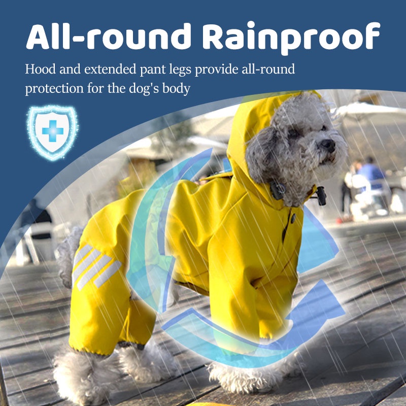 HamshMoc Áo Mưa Toàn Thân 4 Chân Trọng Lượng Nhẹ Chống Thấm Nước In Họa Tiết Có Mũ Trùm Dành Cho Cún Cưng