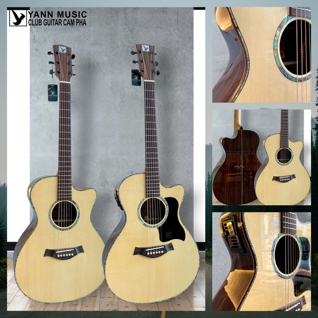 Đàn guitar cao cấp gỗ cẩm ấn acoustic hàng Custom Yann Music Y812