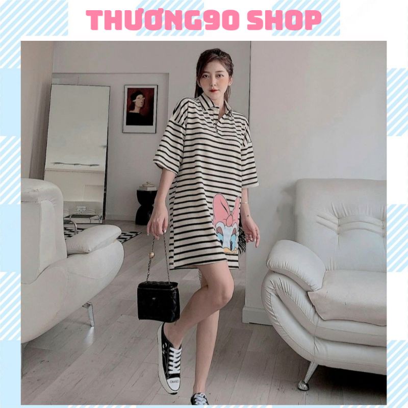 Đầm Suông Sọc Ngang,in hình VỊT DONAL dễ thương, cổ sơ mi. Thương 90 shop