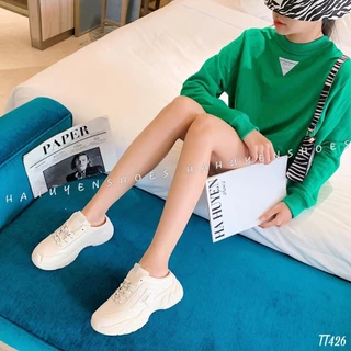 Giày Sục thể thao nữ độn đế 5p da mềm dễ lau chùi dây buộc năng động, Sara M28