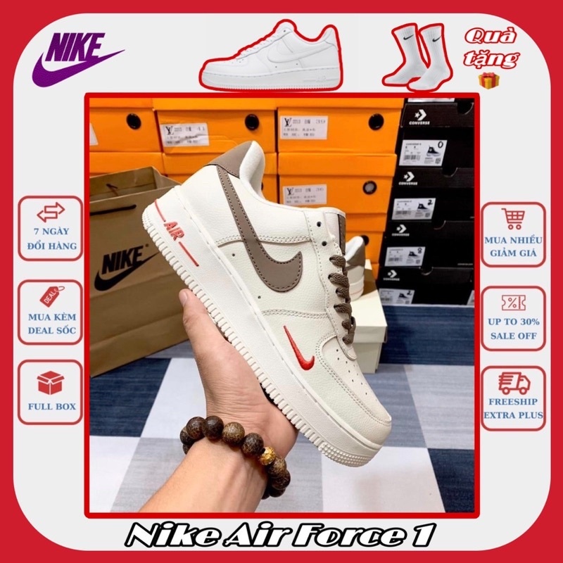 Giày Nike Air Force 1 AF1 Trắng Vệt Nâu Thể Thao Nam Nữ Cổ Thấp
