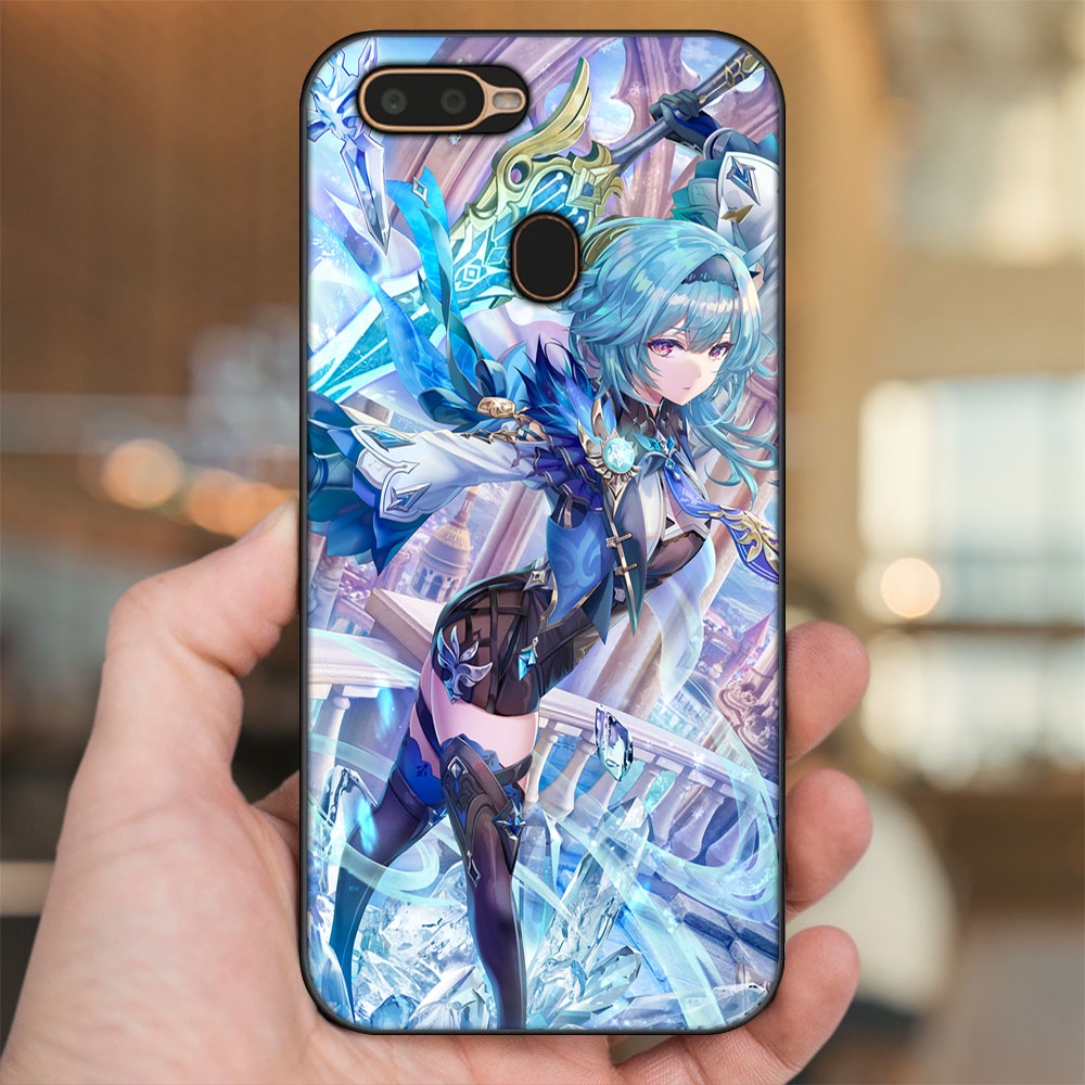 Ốp lưng Oppo A5S, A7, A12, F9 viền đen in hình Eula Genshin Impact