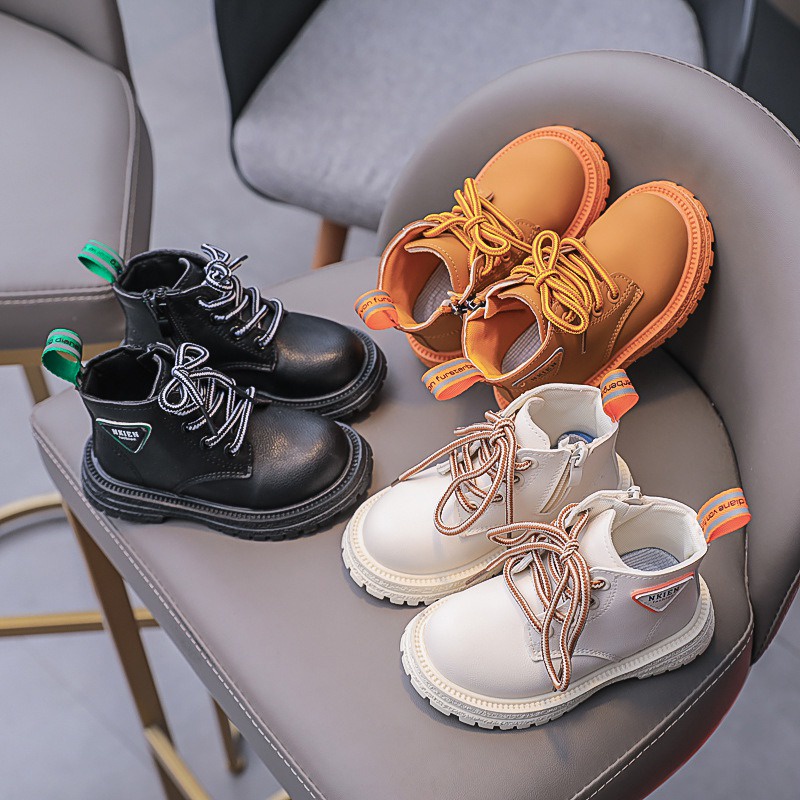 Giày Bốt Da Phối Khóa Kéo Thời Trang Cá Tính Cho Bé Trai Gái