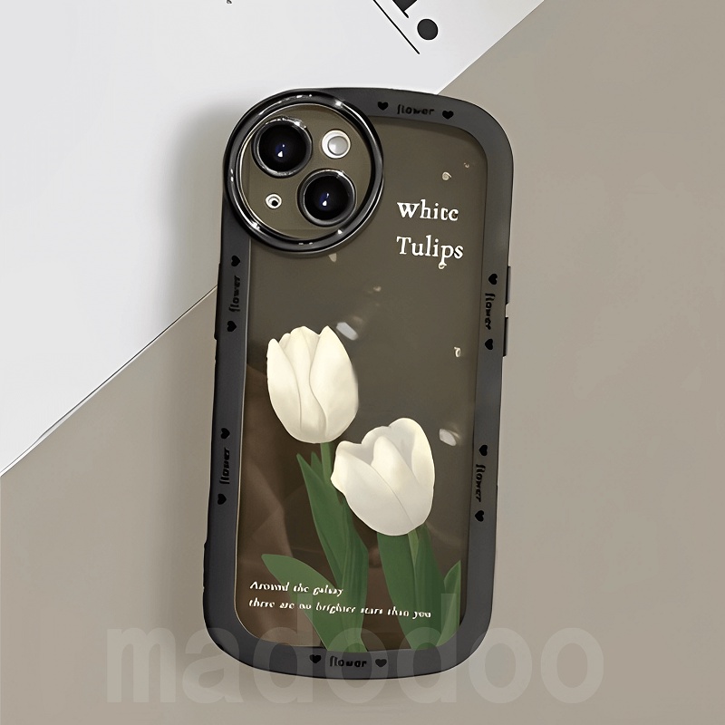 Casing For iPhone 14 13 Pro Max 12 11 XR X XS 7 8 Plus SE 2020 11ProMax XsMax 7+ 8+ ins Cute Tulip Flowers Fine Hole Tpu Airbag Shockproof Soft Phone Case Full Lens Protection Back Cover DYJ 09