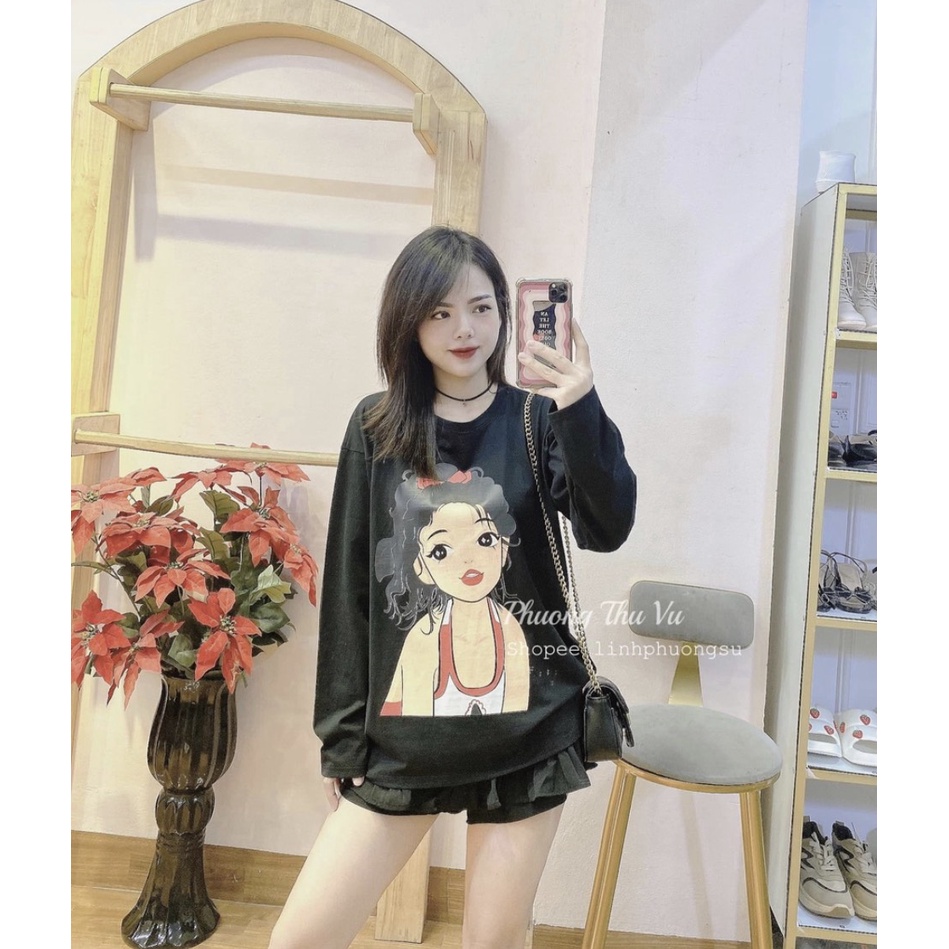 Áo thun dài tay in hình cô gái hot tread bắt mắt 2 màu đen trắng