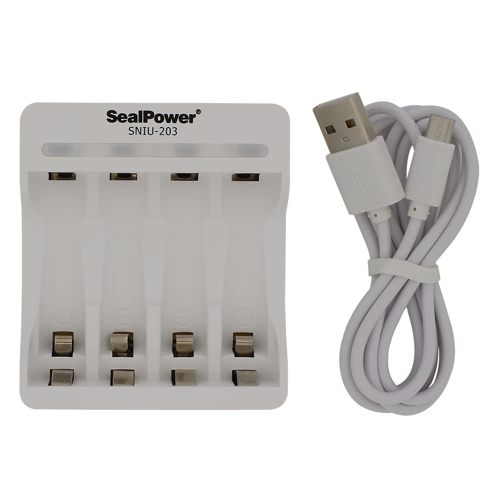 Máy sạc SealPower SNIU-203 kèm pin tiểu sạc, pin đũa sạc ,AA 2400mAh/AAA 1000mAh, 2A/3A  4 kênh đa năng chính hãng.