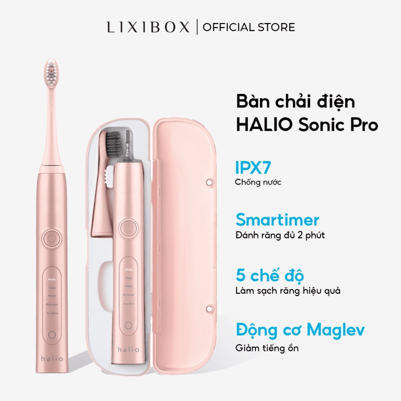Combo 2 Đầu Bàn Chải Điện Halio Sonic Whitening Electric Toothbrush - Rose Gold