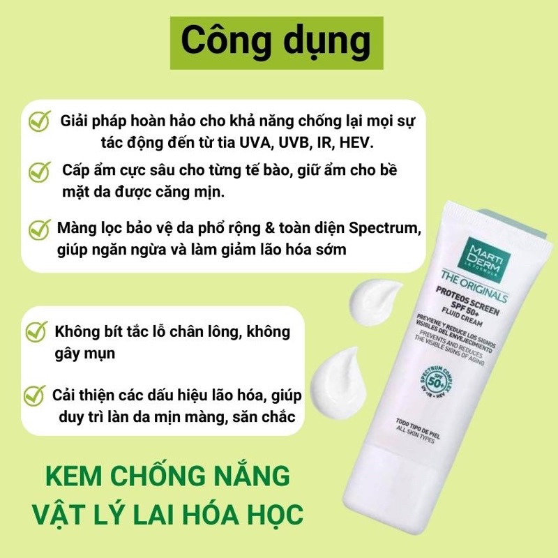 Kem Chống Nắng MARTIDERM Proteos Screen SPF 50+ Fluid Cream - Marti Derm Phổ Rộng size Mini