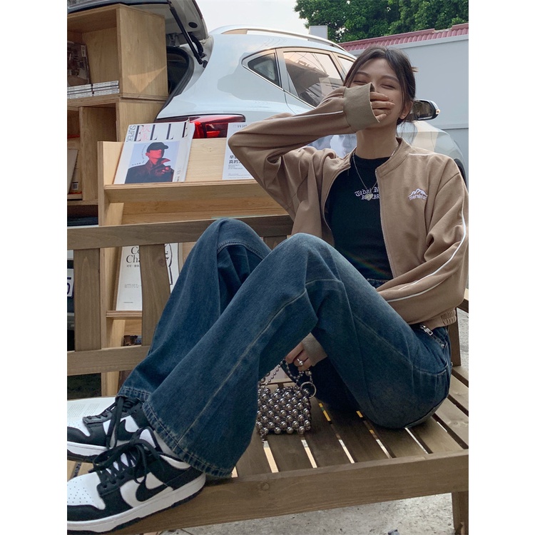 Quần Jean Lưng Cao Ống Rộng Thiết Kế Mới Thời Trang Mùa Thu Theo Phong Cách Vintage