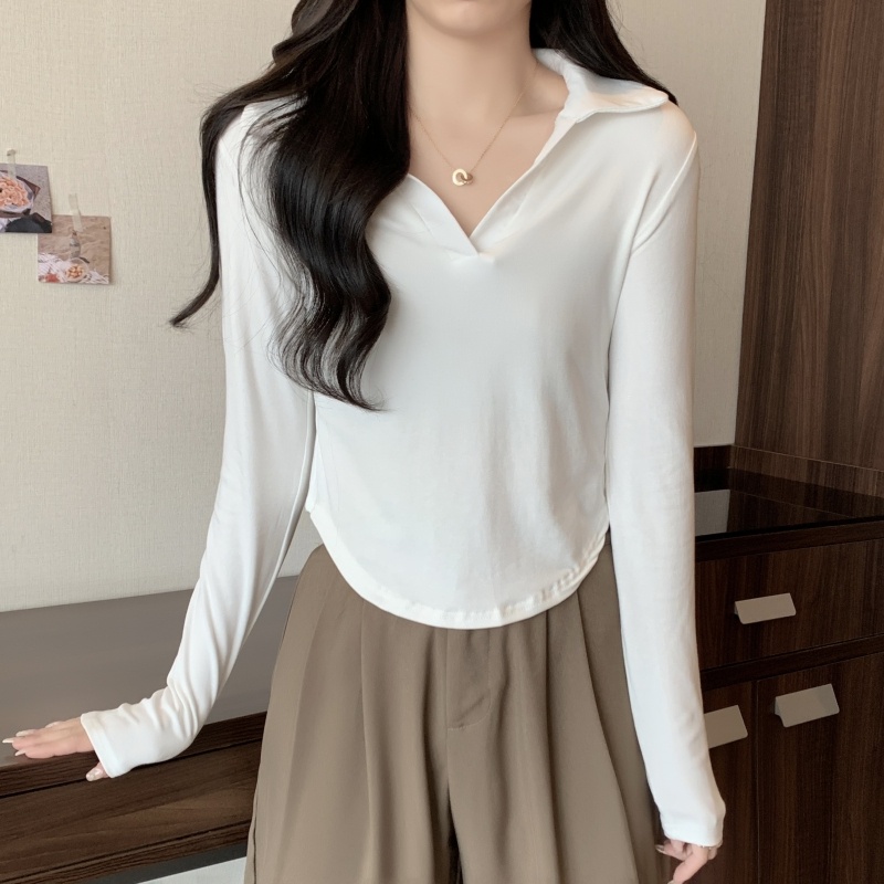 ZHELIHANGFEI Áo Thun POLO Tay Dài Lưng Cao Dáng Ôm Quyến Rũ Cho Nữ